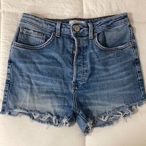 High waisted button jean shorts